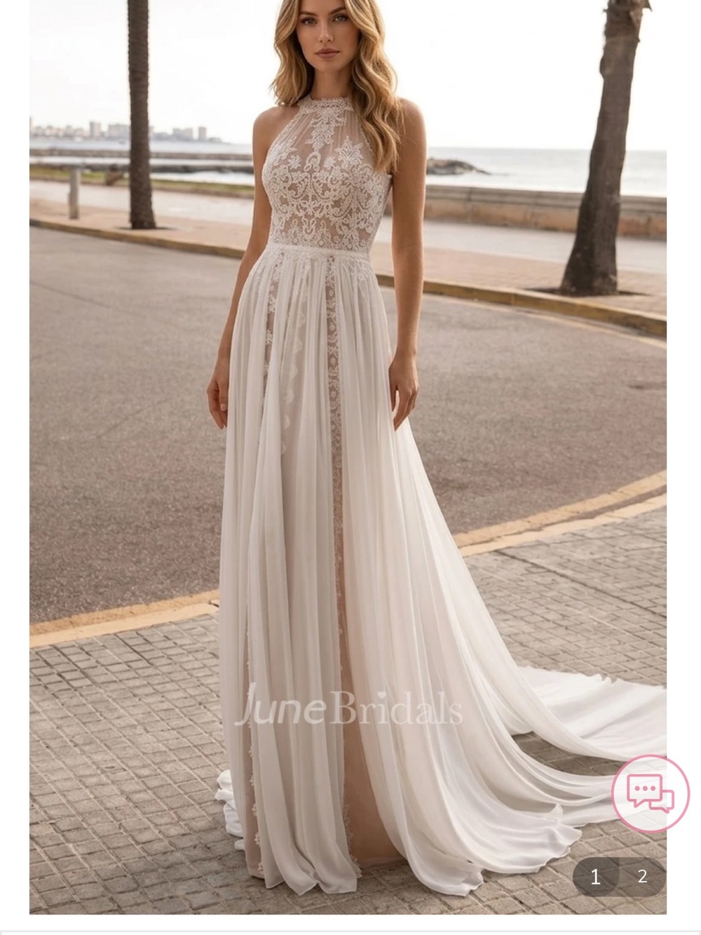 NWT White Halter Lace A-Line Wedding Gown